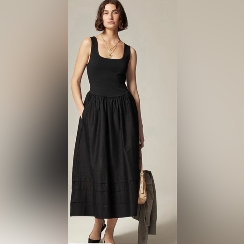 NWT J.Crew Drop-waist mixy dress Black XS Midi Preppy Casual Minimalist Neutral